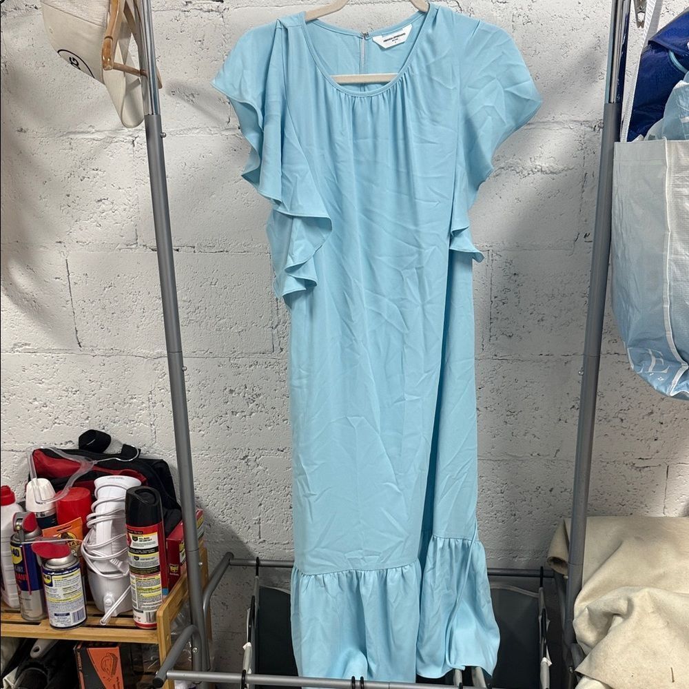 Amanda Uprichard Sky Blue Gathered Dress NWOT Belted - Ruffled Sleeve Medium